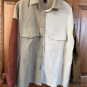 SHEIN Curve OXL Entro color block corduroy Shacket